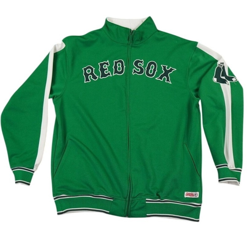 Stitches Boston Red Sox Track Jacket Mens Large Kelly Green Full‎ Zip MLB Fenway